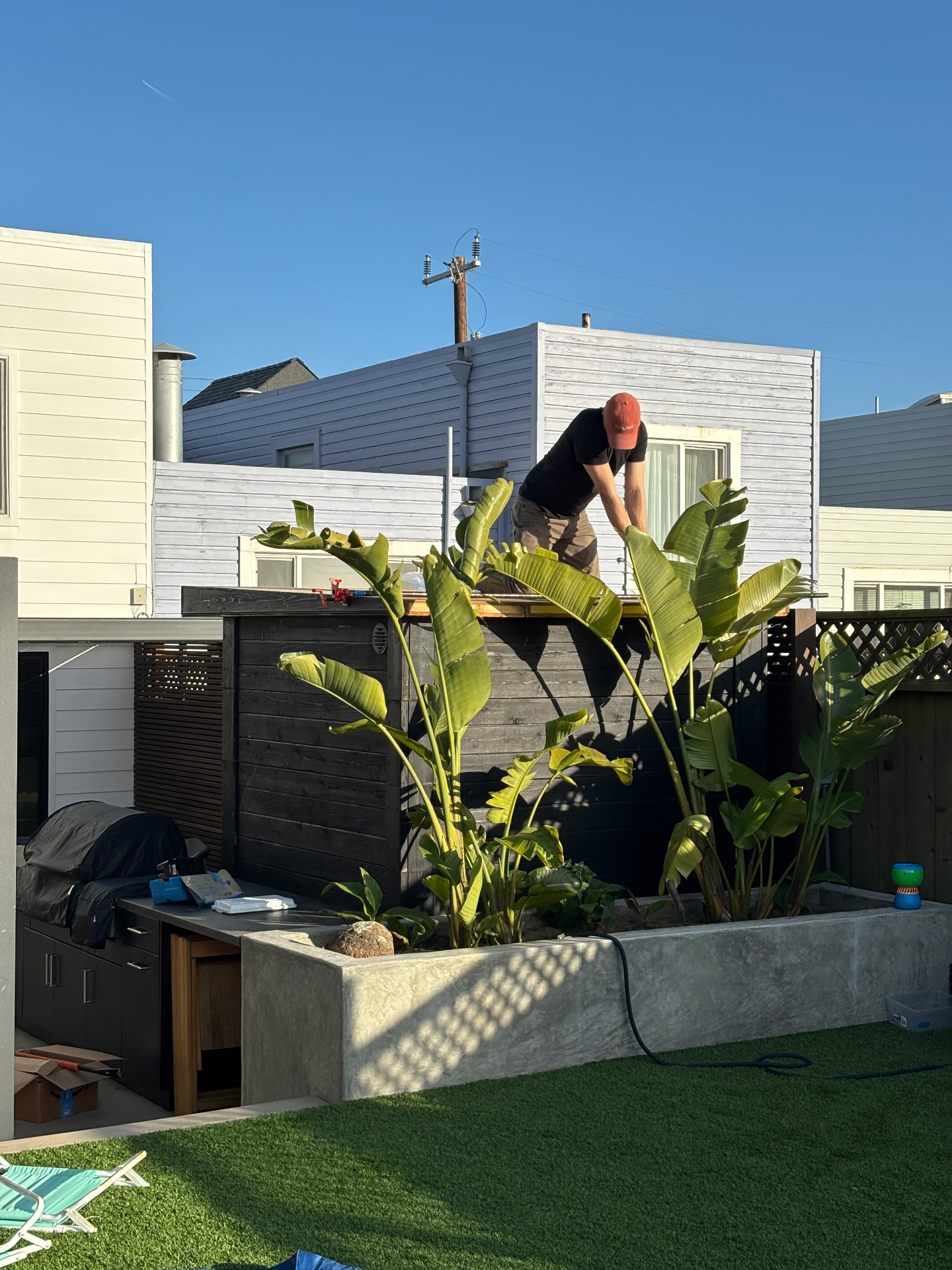 Sauna roof installation in San Francisco backyard